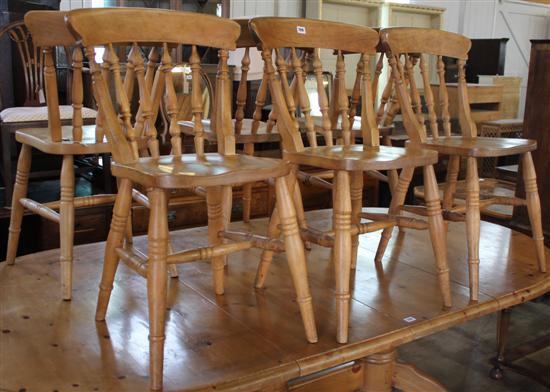 Set of six beech Windsor style chairs